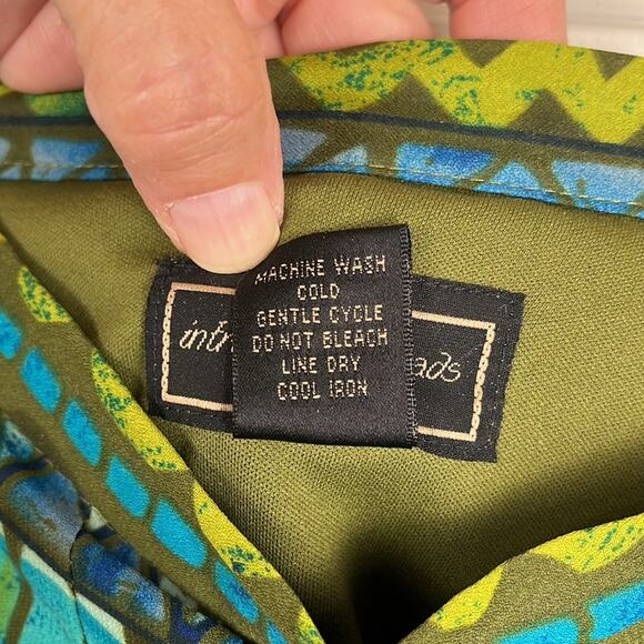 Intriguing Threads Skirt Size 4 Pleated Lined Green Southwest Print Polyester - Picture 8 of 8